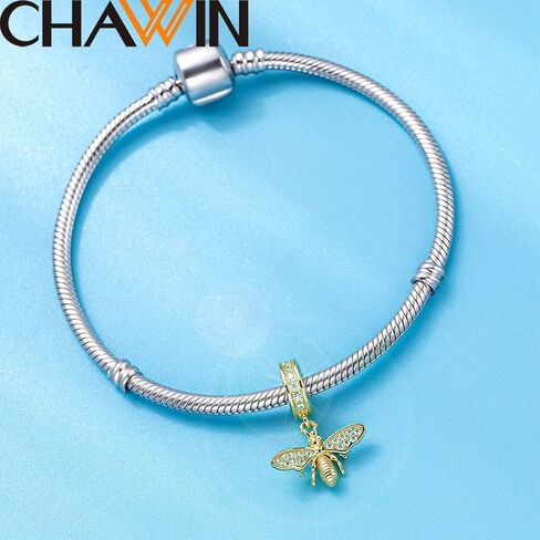 Sparkling Queen Bee Charms Gold Plated 925 Sterling Silver Dangle Charm Insects Nature Garden Beads with Clear CZ Compatible with Pandora Charms Bracelet Necklace Gifts for Women/Wife/Mother/Sister in Kuwait