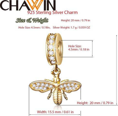 Sparkling Queen Bee Charms Gold Plated 925 Sterling Silver Dangle Charm Insects Nature Garden Beads with Clear CZ Compatible with Pandora Charms Bracelet Necklace Gifts for Women/Wife/Mother/Sister in Kuwait