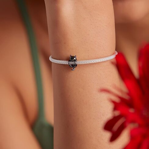 BISAER 925 Sterling Silver Charms for Bracelets Cat Coffee Cup Rose Flower Animal Beads Charm Jewelry Gifts for Women in Kuwait