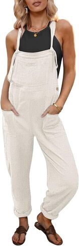 Vetinee 2023 حللا للنساء عادية فضفاض الكتان عموما بذلة بوهو لاعبا ملابس الصيف جيوب مريلة وزرة in Kuwait