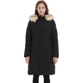 PUREMSX Women's Winter Parka Vegan Down Thick Quilted Jacket Overcoat with Fur Hood