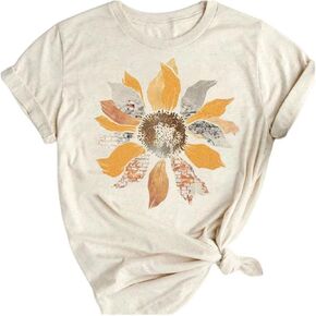 Women's Vintage Flowers Shirt Casual Boho Floral Printed T-Shirt Sunflower Wildflowers Graphic Tees Tops for Girl