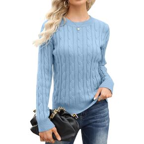 Esobo Women's Classic-fit Lightweight Cable Long Sleeve Mockneck Loose Casual Sweater Jumpers