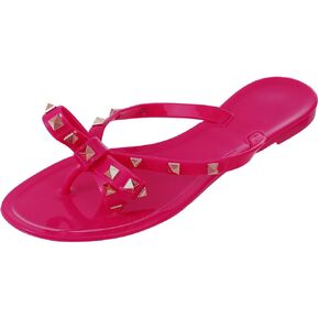TYFLOVE Women Rivet Flip Flops Studded Jelly Thong Sandals with Bow Summer Bowtie Flat Beach Rain Shoes in Kuwait