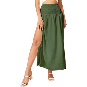 WDIRARA Women's High Slit Sarong Smocked High Waisted Swimsuit Coverup Maxi Skirt in Saudi Arabia