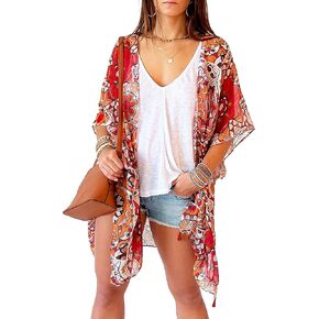 Swimsuit Coverup for Women Kimono Cardigan Beach Cover Ups Floral Boho Print Casual Resort Wear