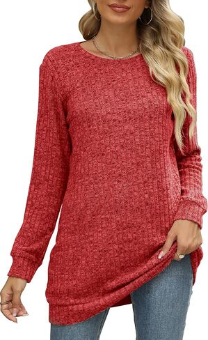 Sweaters for Women Long Sleeve Crewneck Sweatshirt Loose Casual Tunic Tops in Saudi Arabia