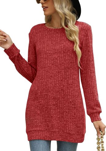 Sweaters for Women Long Sleeve Crewneck Sweatshirt Loose Casual Tunic Tops in Saudi Arabia