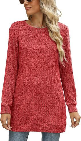 Sweaters for Women Long Sleeve Crewneck Sweatshirt Loose Casual Tunic Tops in Saudi Arabia