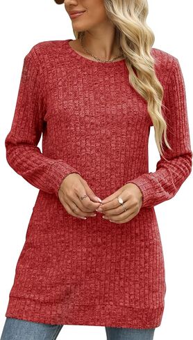 Sweaters for Women Long Sleeve Crewneck Sweatshirt Loose Casual Tunic Tops in Saudi Arabia