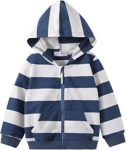 LittleSpring Little Girls Full Zip Hoodie Long Sleeve Stripe Fall Casual Sweatshirt in Kuwait