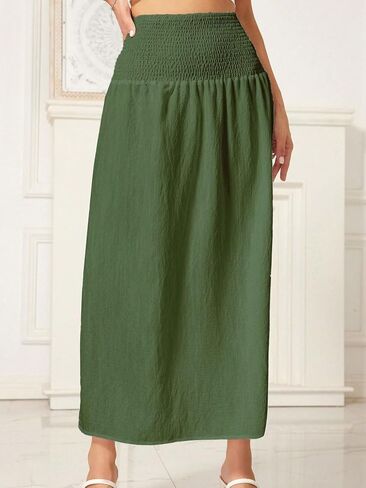 WDIRARA Women's High Slit Sarong Smocked High Waisted Swimsuit Coverup Maxi Skirt in Kuwait