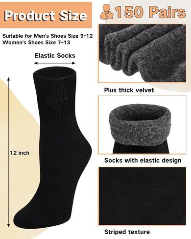 Henoyso 150 Pairs Thermal Socks Bulk Socks Thick Winter Socks Unisex One Size Socks for Men Women Homeless Care Package, Black in Saudi Arabia