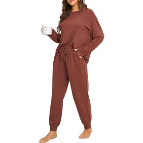 DOBREVA Women's Pajamas Set Soft Comfy Cotton Pj Lounge Sets Long Sleeve Top and Pants Pjs Loungewear 2 Piece