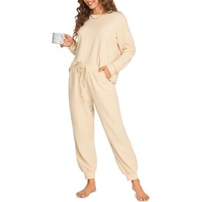 DOBREVA طقم بيجامات نسائي ناعم ومريح من القطن Pj Lounge مجموعات كم طويل بلوزات وسراويل Pjs Loungewear 2 قطعة in Kuwait