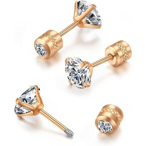 Titanium Flat Screw Back Stud Earrings for Girls,Safety Screw on CZ Earrings Hypoallergenic Surgical Steel Cartilage Earrings in Kuwait