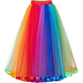921 - Plus Size Women's Adult Maxi Knee Length Short Tutu Tulle Rainbow Skirt in Saudi Arabia