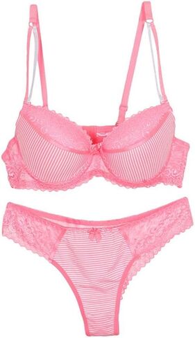 Swbreety Women Lace Bra and Panty Set Stripes Lingerie Set Bowknot Underwire Bras in Kuwait