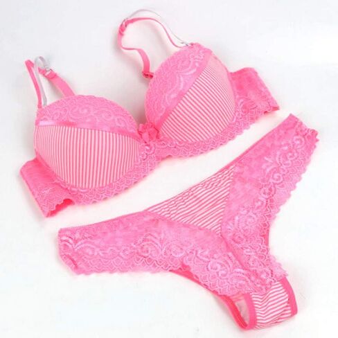 Swbreety Women Lace Bra and Panty Set Stripes Lingerie Set Bowknot Underwire Bras in Kuwait