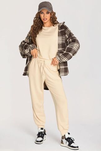 DOBREVA طقم بيجامات نسائي ناعم ومريح من القطن Pj Lounge مجموعات كم طويل بلوزات وسراويل Pjs Loungewear 2 قطعة in Saudi Arabia