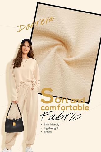 DOBREVA طقم بيجامات نسائي ناعم ومريح من القطن Pj Lounge مجموعات كم طويل بلوزات وسراويل Pjs Loungewear 2 قطعة in Saudi Arabia