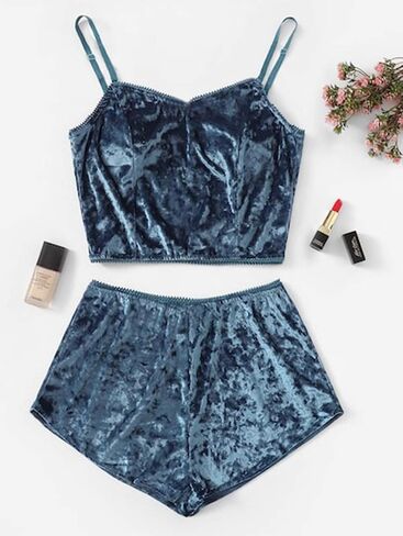 RUEWEY Women Sexy Strappy Babydoll Lingerie Satin Pajama Set Camisole with Shorts 2 Piece Sleepwear in Saudi Arabia