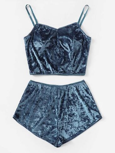 RUEWEY Women Sexy Strappy Babydoll Lingerie Satin Pajama Set Camisole with Shorts 2 Piece Sleepwear in Saudi Arabia