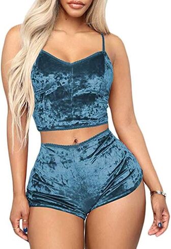 RUEWEY Women Sexy Strappy Babydoll Lingerie Satin Pajama Set Camisole with Shorts 2 Piece Sleepwear in Saudi Arabia