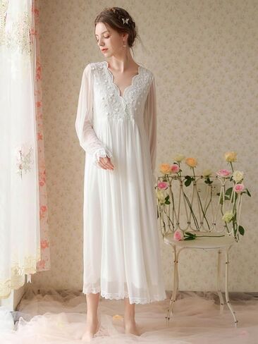 Hearttouch Women's Victorian Princess Nightgown Long Sleeve Nightdress Vintage Chiffon Nightgowns Bridal Pajamas Sleepwear in Saudi Arabia
