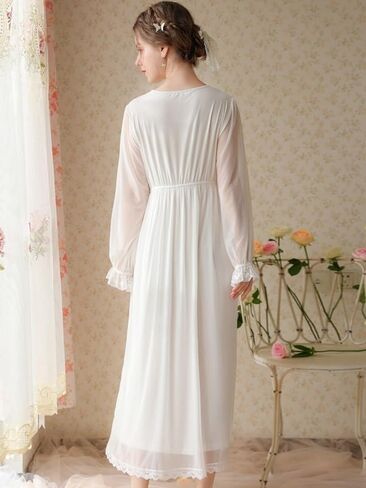 Hearttouch Women's Victorian Princess Nightgown Long Sleeve Nightdress Vintage Chiffon Nightgowns Bridal Pajamas Sleepwear in Saudi Arabia