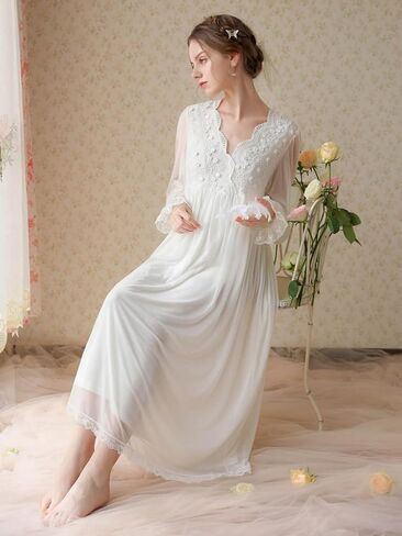 Hearttouch Women's Victorian Princess Nightgown Long Sleeve Nightdress Vintage Chiffon Nightgowns Bridal Pajamas Sleepwear in Saudi Arabia