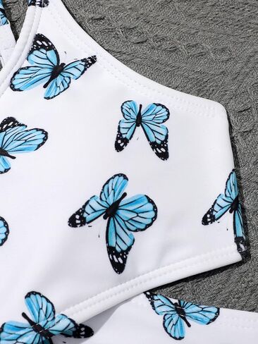 SHENHE Girl's 3 Piece Tropical Print Criss Cross High Waisted Bikini Swimsuit with Beach Pants in Saudi Arabia