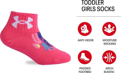 Under Armour Baby Girls Multi Pack Heart Essential Quarter Sock, Neon Pink, 2T-4T in Saudi Arabia