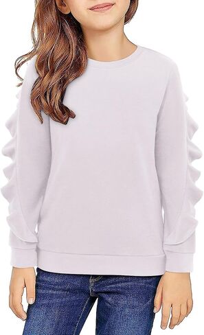Yoklass Girls Long Sleeve Shirt Crewneck Sweatshirts Casual Flutter Pullover Tops 5-14 Years in Saudi Arabia