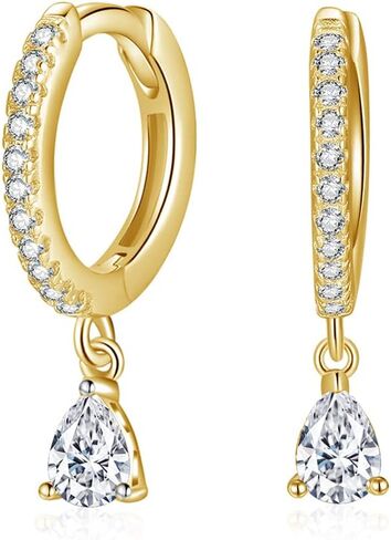 Dainty Huggie Hoop Earrings with Dangle for Women Girls, Small Hoop Earring with Charm - Pearl, Coin, Moon Star, Butterfly, 18K Gold Plated Sterling Silver Minimalist Jewelry Gift Set for Her in Saudi Arabia