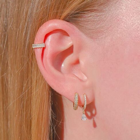 Dainty Huggie Hoop Earrings with Dangle for Women Girls, Small Hoop Earring with Charm - Pearl, Coin, Moon Star, Butterfly, 18K Gold Plated Sterling Silver Minimalist Jewelry Gift Set for Her in Saudi Arabia