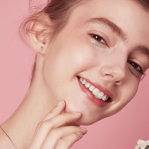 Jstyle 2 Pairs 925 Sterling Silver Screw Back Earrings for Women Heart Flower CZ Screw on Backs Earring Studs Tragus Cartilage Piercing Jewelry for Mother's Day in Saudi Arabia