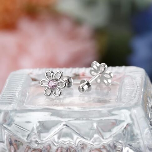 Jstyle 2 Pairs 925 Sterling Silver Screw Back Earrings for Women Heart Flower CZ Screw on Backs Earring Studs Tragus Cartilage Piercing Jewelry for Mother's Day in Saudi Arabia