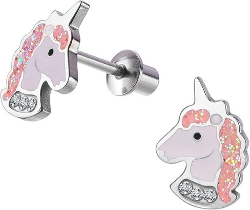 Unicorn Stud Hypoallergenic Earrings Pink Purple with Secure Screwback for Kids, Toddlers, Little Girls, Baby Girls, Stainless Steel Ultra Sensitive Screw Back Post Earrings in Kuwait