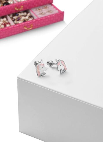 Unicorn Stud Hypoallergenic Earrings Pink Purple with Secure Screwback for Kids, Toddlers, Little Girls, Baby Girls, Stainless Steel Ultra Sensitive Screw Back Post Earrings in Kuwait
