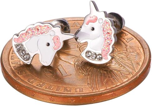 Unicorn Stud Hypoallergenic Earrings Pink Purple with Secure Screwback for Kids, Toddlers, Little Girls, Baby Girls, Stainless Steel Ultra Sensitive Screw Back Post Earrings in Kuwait