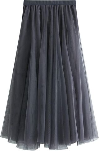 Lu's Chic Women's Tulle Skirt High Low Asymmetrical Elastic Waist A-line Tea-Length Waisted in Kuwait