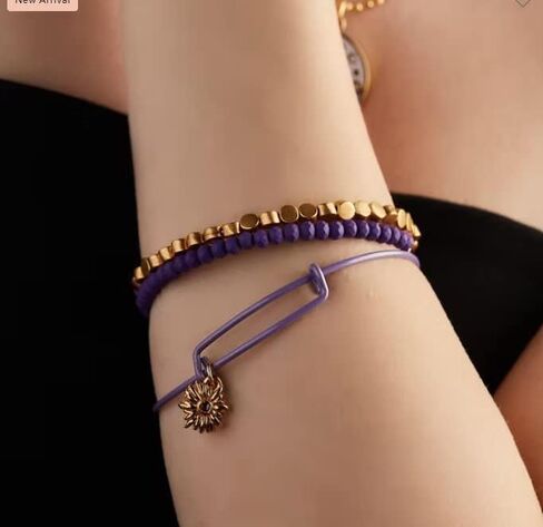 Alex and Ani Accents Beaded Expandable Bangle for Women, Matte Brilliance, Violet Beads, Rafaelian Antique Rose Finish, 2 to 3.5 in in Saudi Arabia