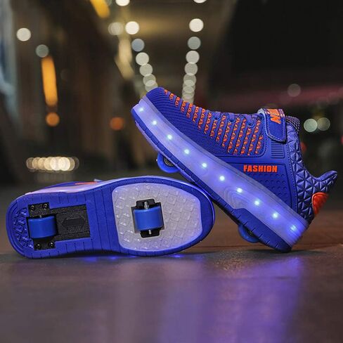 Qneic USB Rechargeable Roller Shoes Sneakers for Boys Girls Kids Gift LED Light Up Wheels Shoes Roller Skates in Kuwait