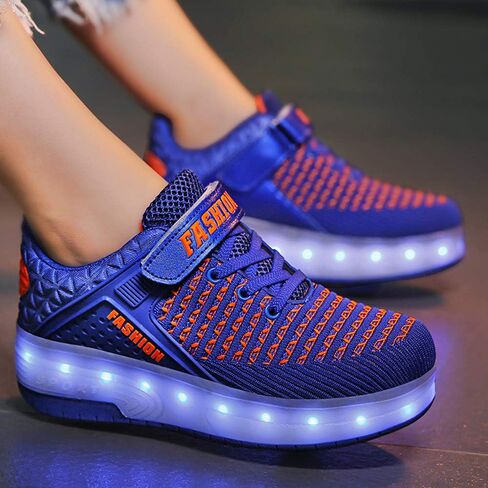 Qneic USB Rechargeable Roller Shoes Sneakers for Boys Girls Kids Gift LED Light Up Wheels Shoes Roller Skates in Kuwait