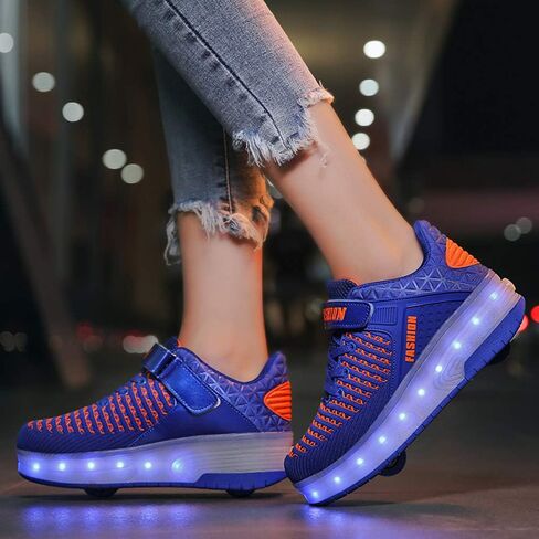 Qneic USB Rechargeable Roller Shoes Sneakers for Boys Girls Kids Gift LED Light Up Wheels Shoes Roller Skates in Kuwait