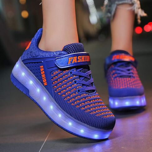 Qneic USB Rechargeable Roller Shoes Sneakers for Boys Girls Kids Gift LED Light Up Wheels Shoes Roller Skates in Kuwait