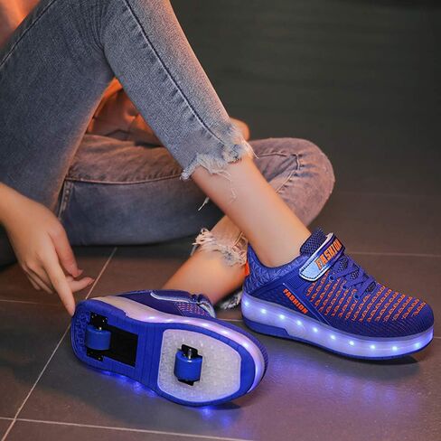 Qneic USB Rechargeable Roller Shoes Sneakers for Boys Girls Kids Gift LED Light Up Wheels Shoes Roller Skates in Kuwait
