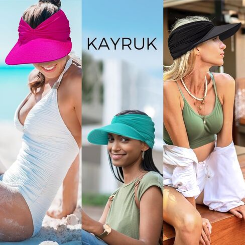 KAY RUK Sun Visor Hats for Women, Summer Visor Cap Adjustable Beach with Wide Brim for Sports Travel Hiking in Kuwait