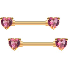 Excepro 2PCS Nipple Barbell 316L Surgical SS PVD Plated Multi-color Red Blue Rainbow Pink Purple CZ Heart shaped Nipple Piercing Shiny Sparkingly Nipple Rings in Saudi Arabia